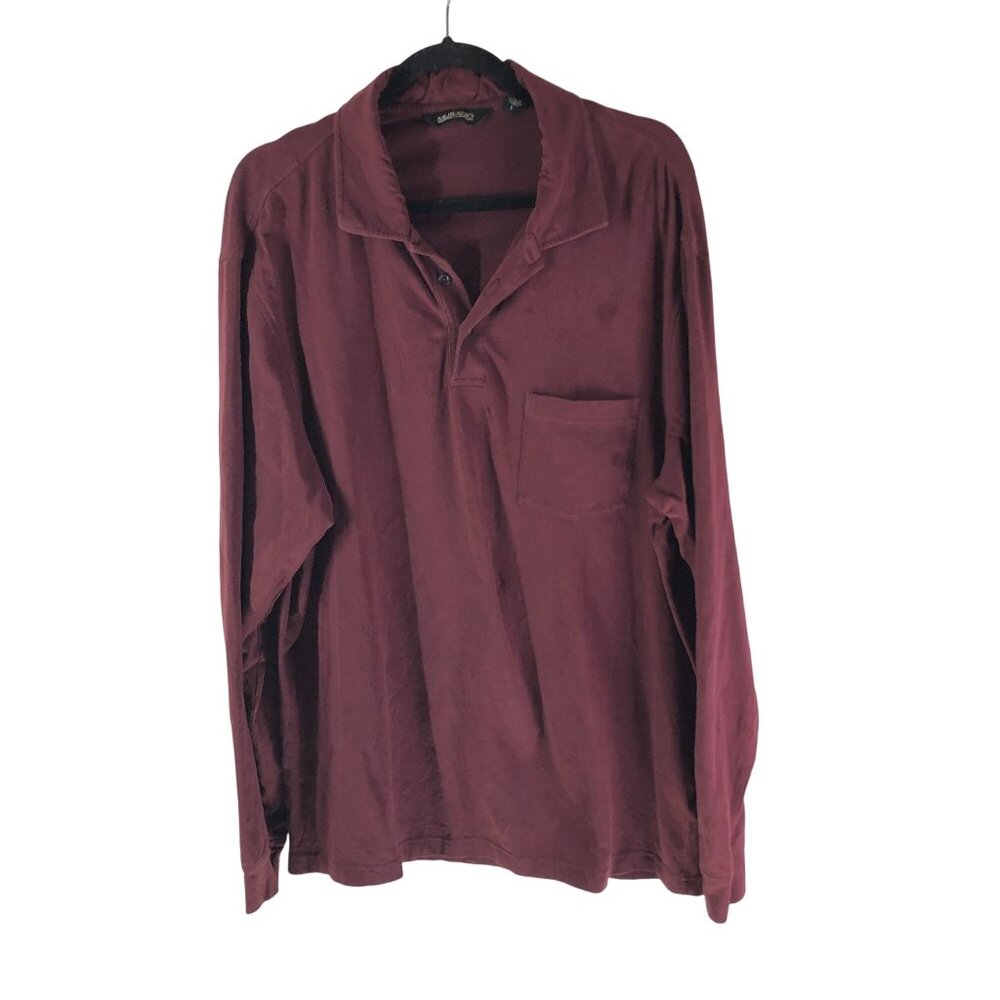 Murano Mens Burgundy Long Sleeve Polo Shirt Cotton Stretch Size L